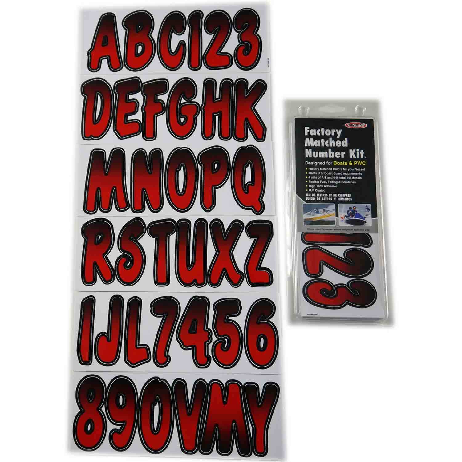 HARDLINE PRODUCTS 3" Letter/Number Kit, Red/Black Faded West Marine