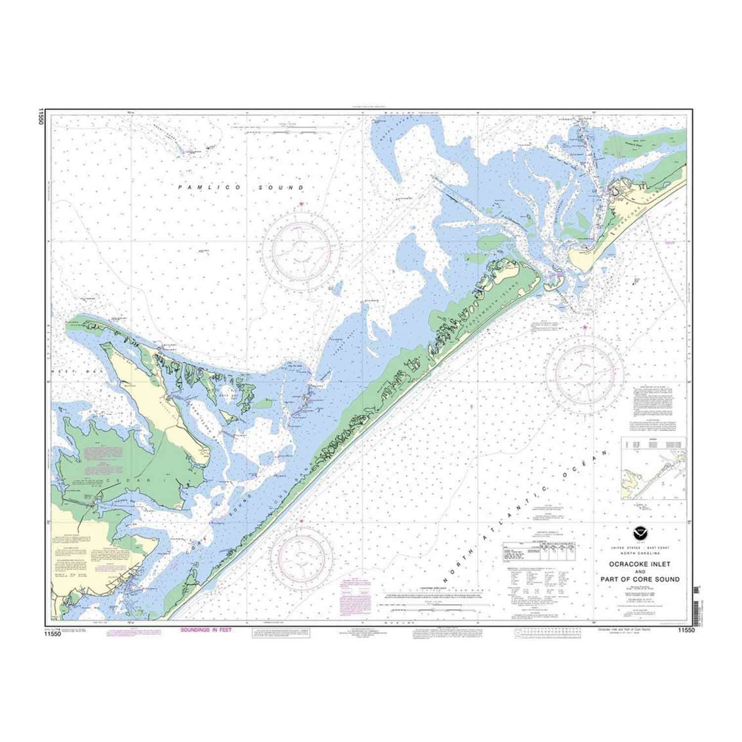 Recreational Waterproof Chart Ocracoke Lnlet And Part Of Core Sound