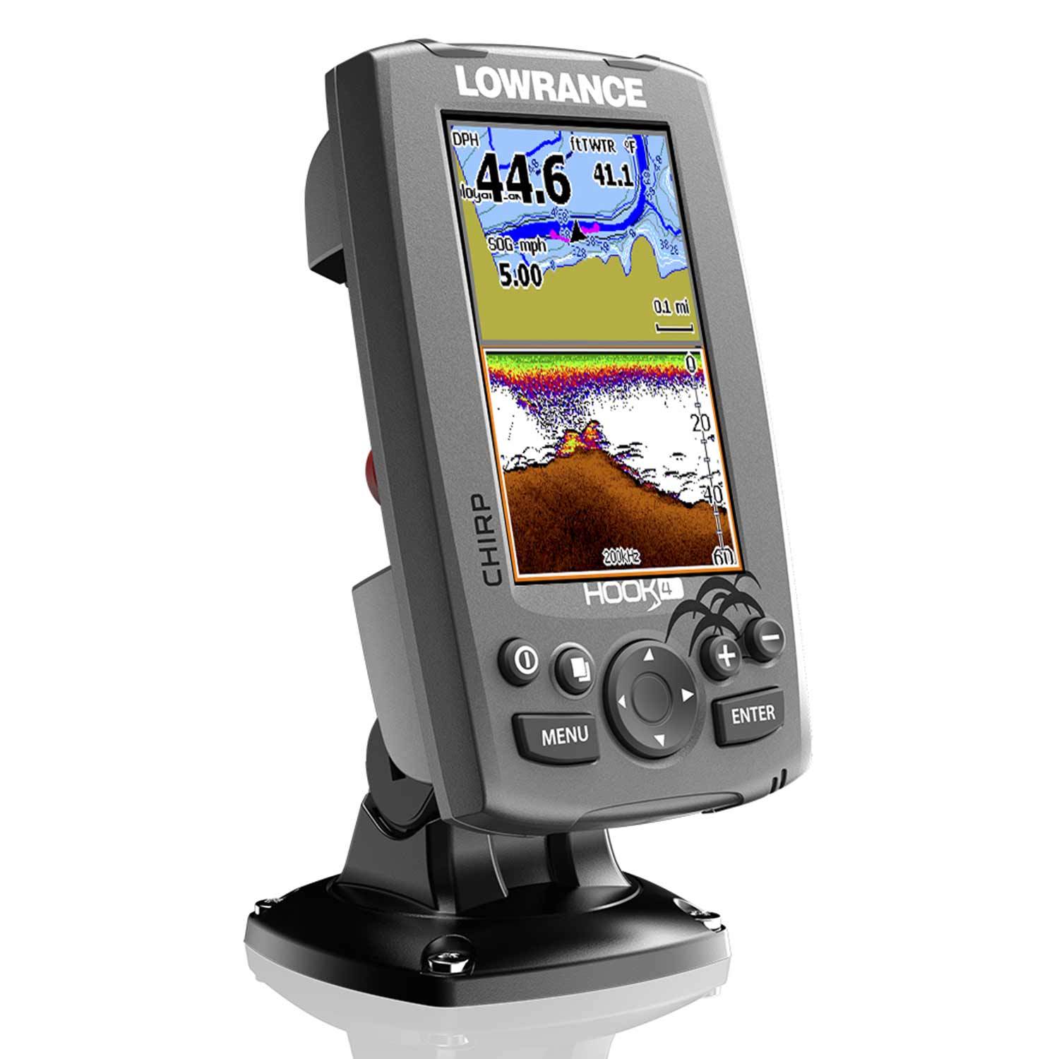 LOWRANCE Hook-4 Fishfinder/Chartplotter Combo with Mid/High/DownScan  Transducer and C-Map Nautic Insight™ PRO Charts