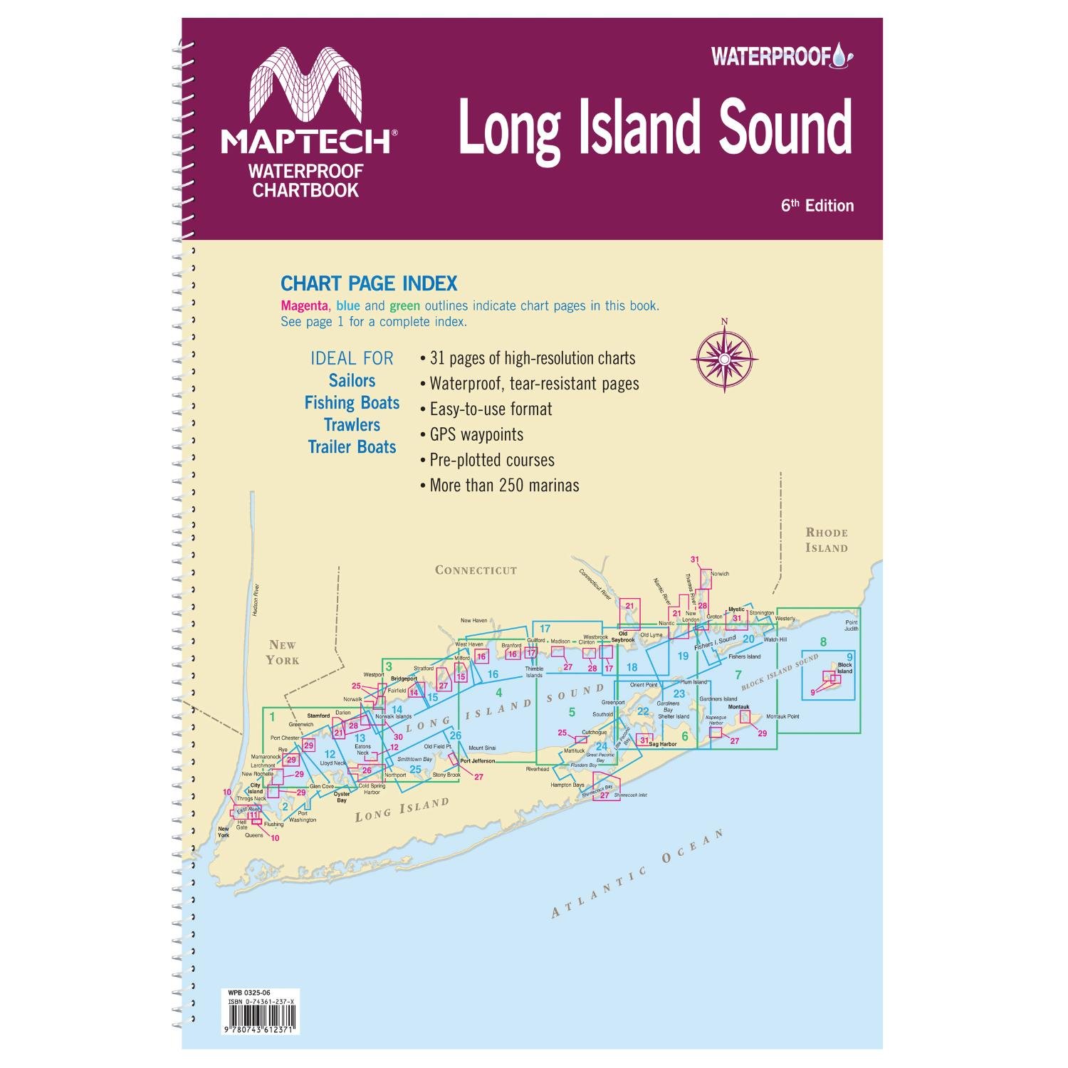 MAPTECH WPB032506WMDS Waterproof Chartbook Long Island Sound, 6th Edition