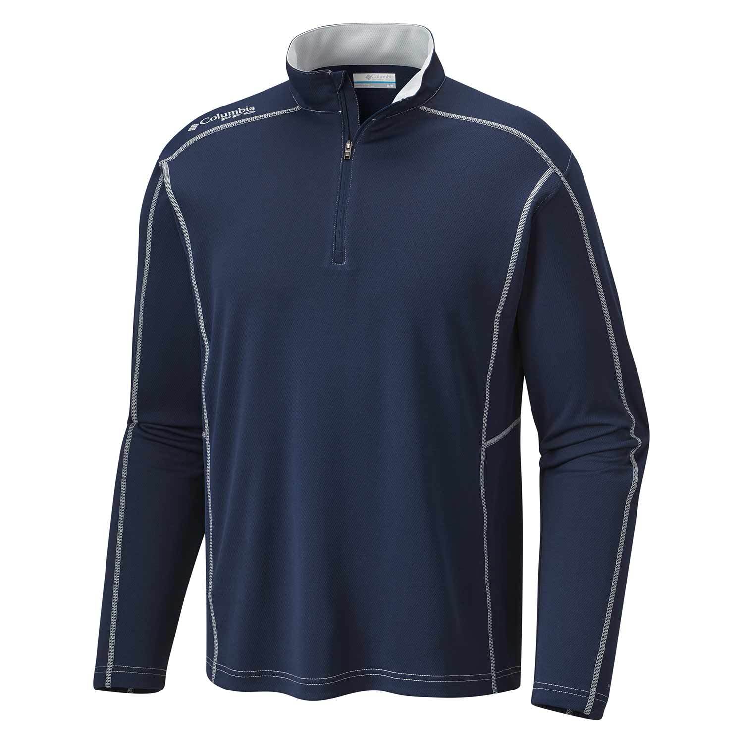 Pull Columbia PFG Léger Homme - Quart Zippé, Manches Longues, Bleu, Taille S (Pêche)