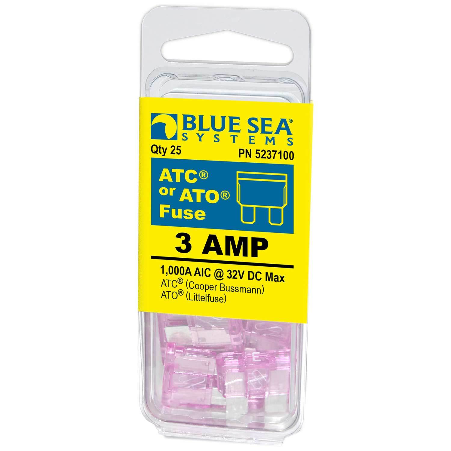 BLUE SEA SYSTEMS 3A ATO/ATC Fuse, 25Pack West Marine