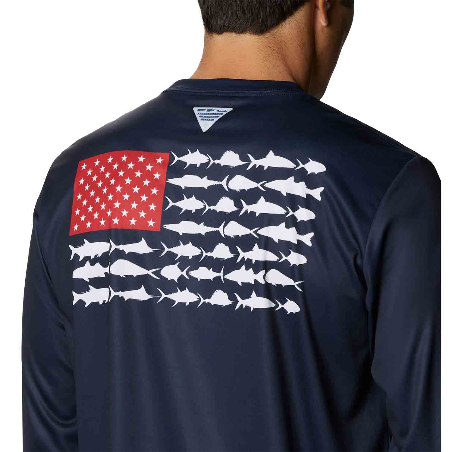 Columbia Men's PFG Americana Saltwater Fish Flag T-Shirt, XXL, Columbia Navy