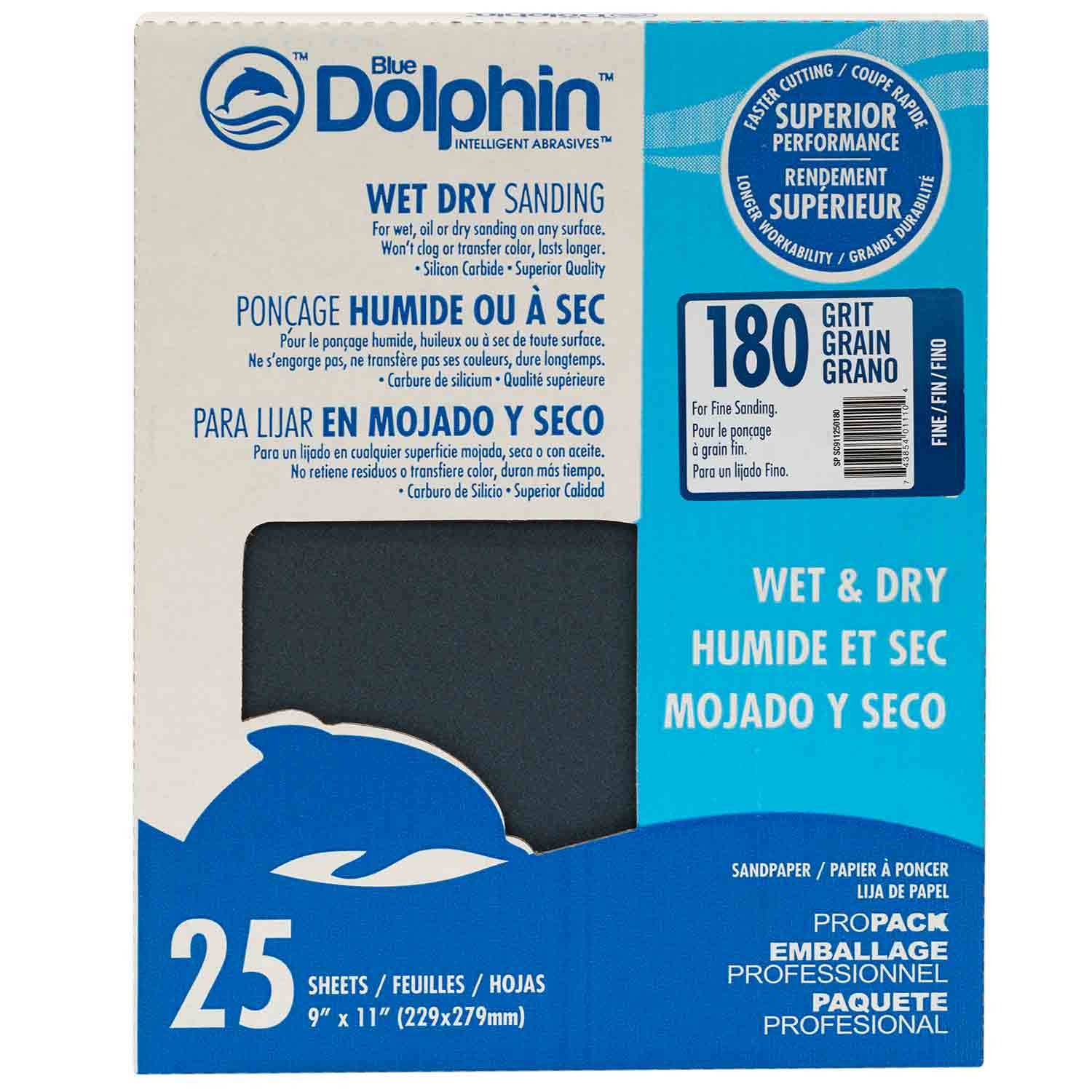 BLUE DOLPHIN Wet/Dry Sandpaper Sheets, 180 Grit, 25Pack West Marine