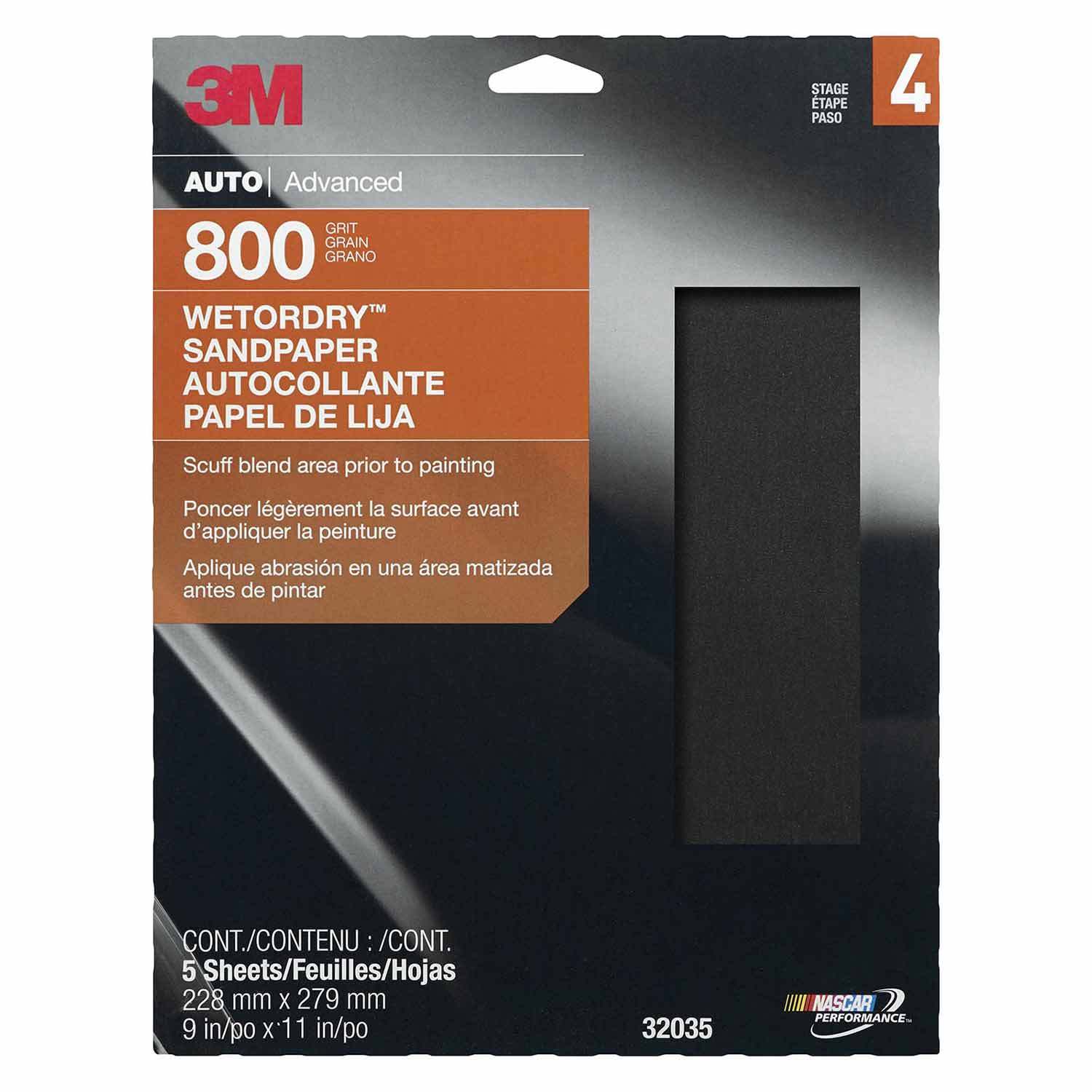 Papier De Verre 3M Wetordry - 5 Feuilles 22,9x27,9 Cm Grains Assortis - Pour Ponçage à L'Eau Ou à Sec