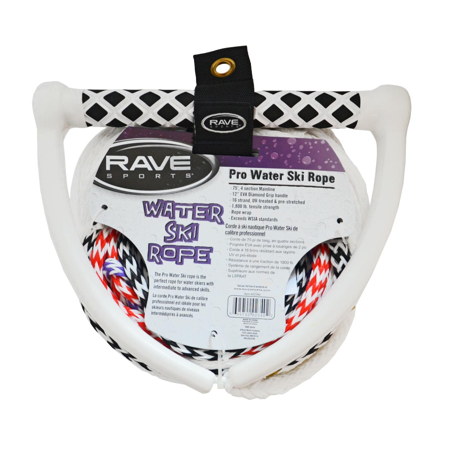 RAVE SPORTS 75' 4-Section Pro Ski Rope with NBR Tractor Grip