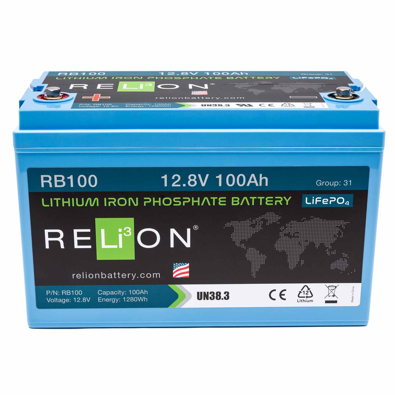 RELION Group 31 RB100 Lithium Iron Phosphate Deep Cycle Battery, 12V, 100Ah