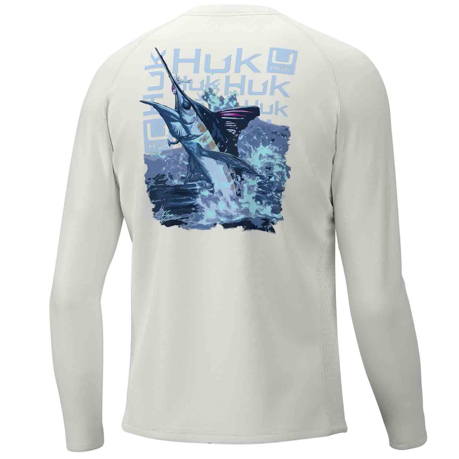 Chemise De Pêche HUK Performance American Marlin - Bleu, XL, Manches Courtes